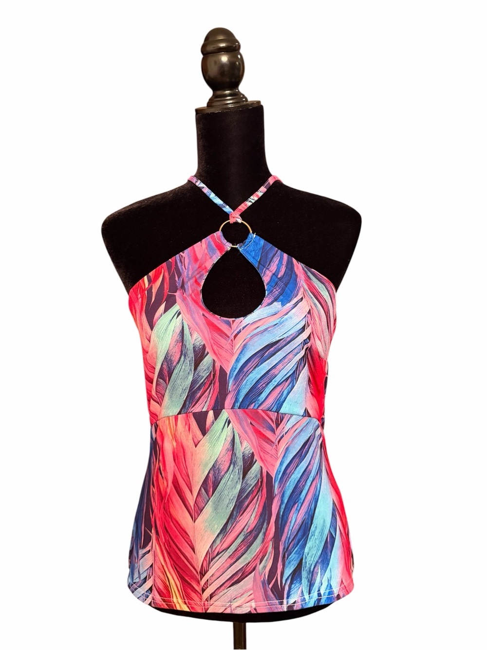 Karen Millen Feather Print Halter Top Multi US Size 10